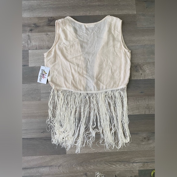 Roommates Vest Women's Small Crochet Long Fringe Ivory Boho Chic Coastal Cowgirl - Picture 9 of 9
